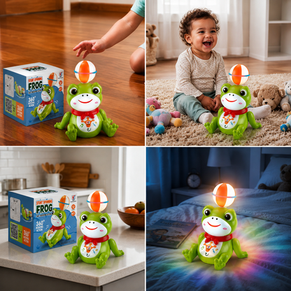 Interactive Ball-Balancing Frog Toy with Lights, Music & 360° Rotation