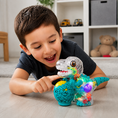 Interactive Light-Up Gear Dinosaur Toy with Music & Walking Action