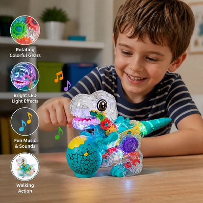 Interactive Light-Up Gear Dinosaur Toy with Music & Walking Action