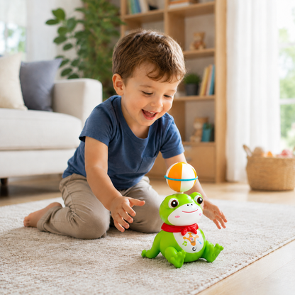 Interactive Ball-Balancing Frog Toy with Lights, Music & 360° Rotation