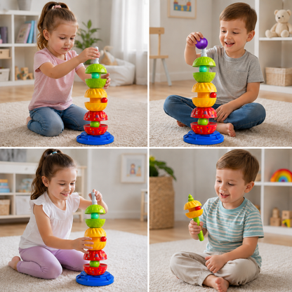 2-in-1 Interactive Rotating Stack & Ball Drop Tower with Rattle for Kids