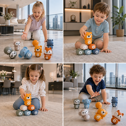 6-in-1 Soft Rubber Animal Bowling & Stacking Game – Montessori Learning Toy for Kids
