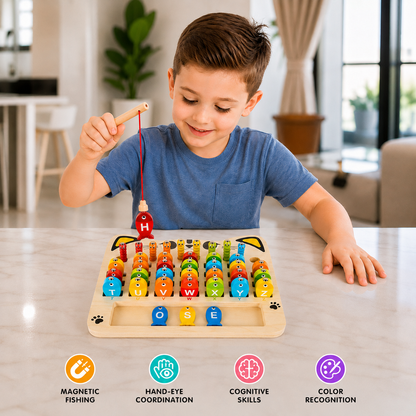 Wooden Magnetic Fishing Game – Alphabet, Math & Fine Motor Skills Learning Toy for Kids