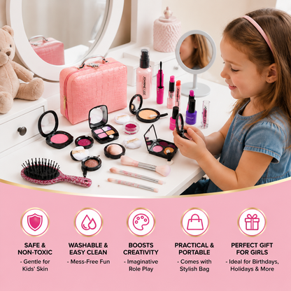Make-up Play Set for Girls – Safe Kids Cosmetic Set with Practical Bag