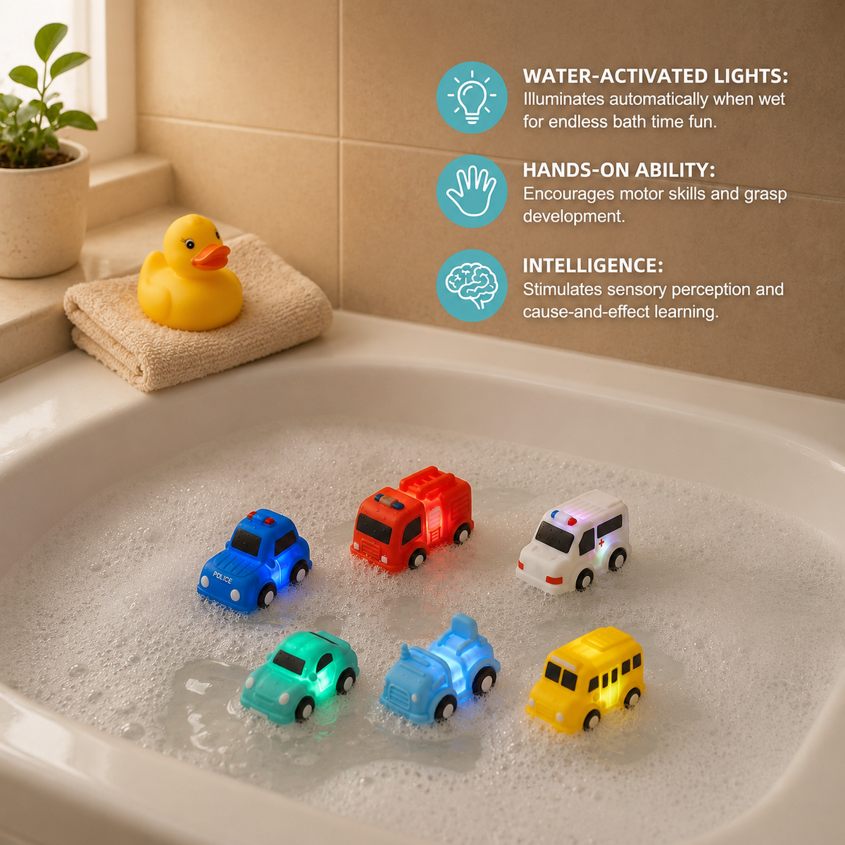 Light-Up Bath Toy Car Set – Water-Activated Baby Bath Toys
