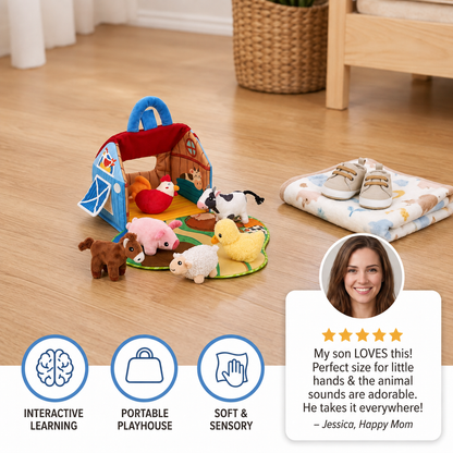 Farm Animal Plush Playset – Interactive Learning Toy with Portable Playhouse