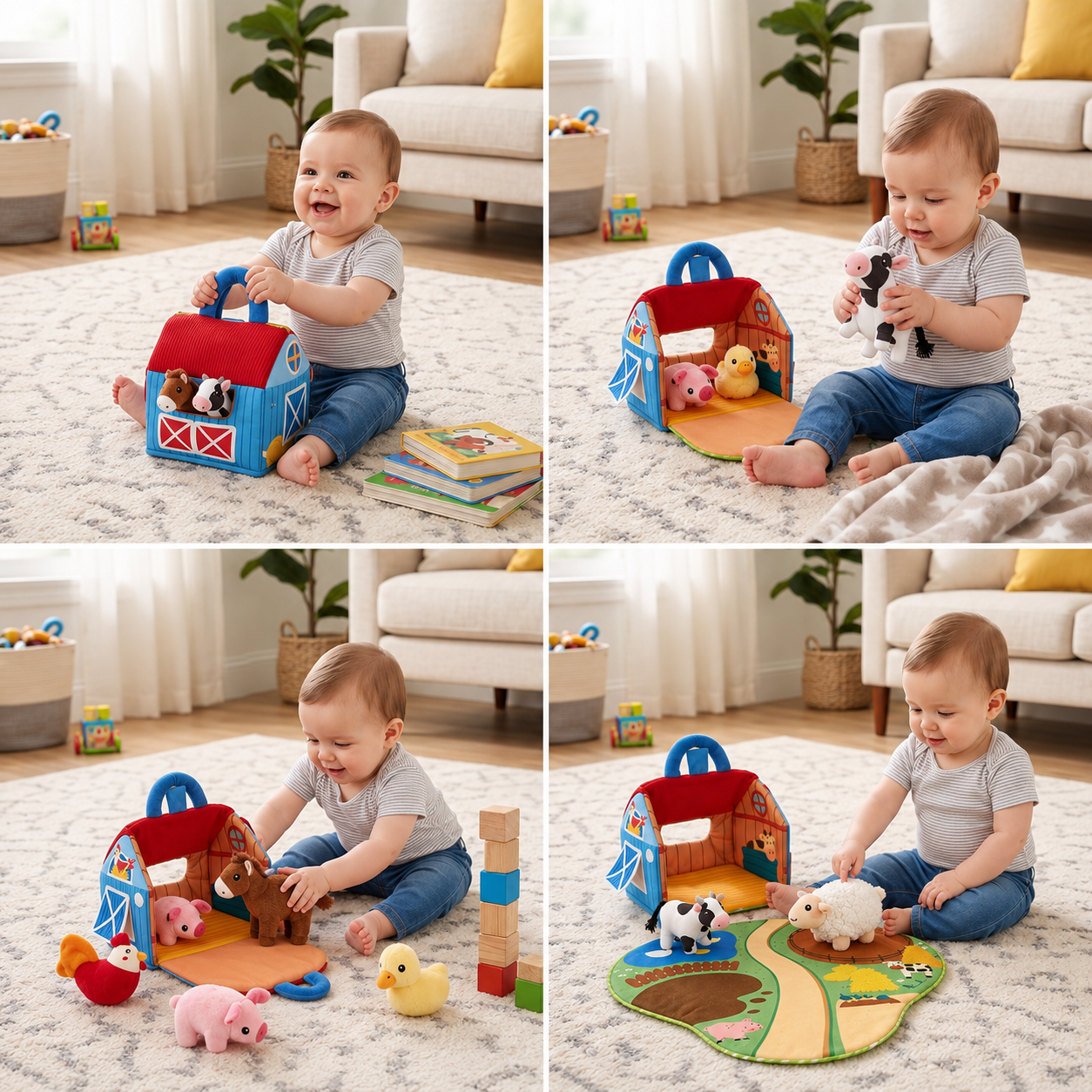 Farm Animal Plush Playset – Interactive Learning Toy with Portable Playhouse