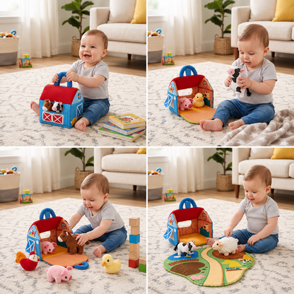 Farm Animal Plush Playset – Interactive Learning Toy with Portable Playhouse