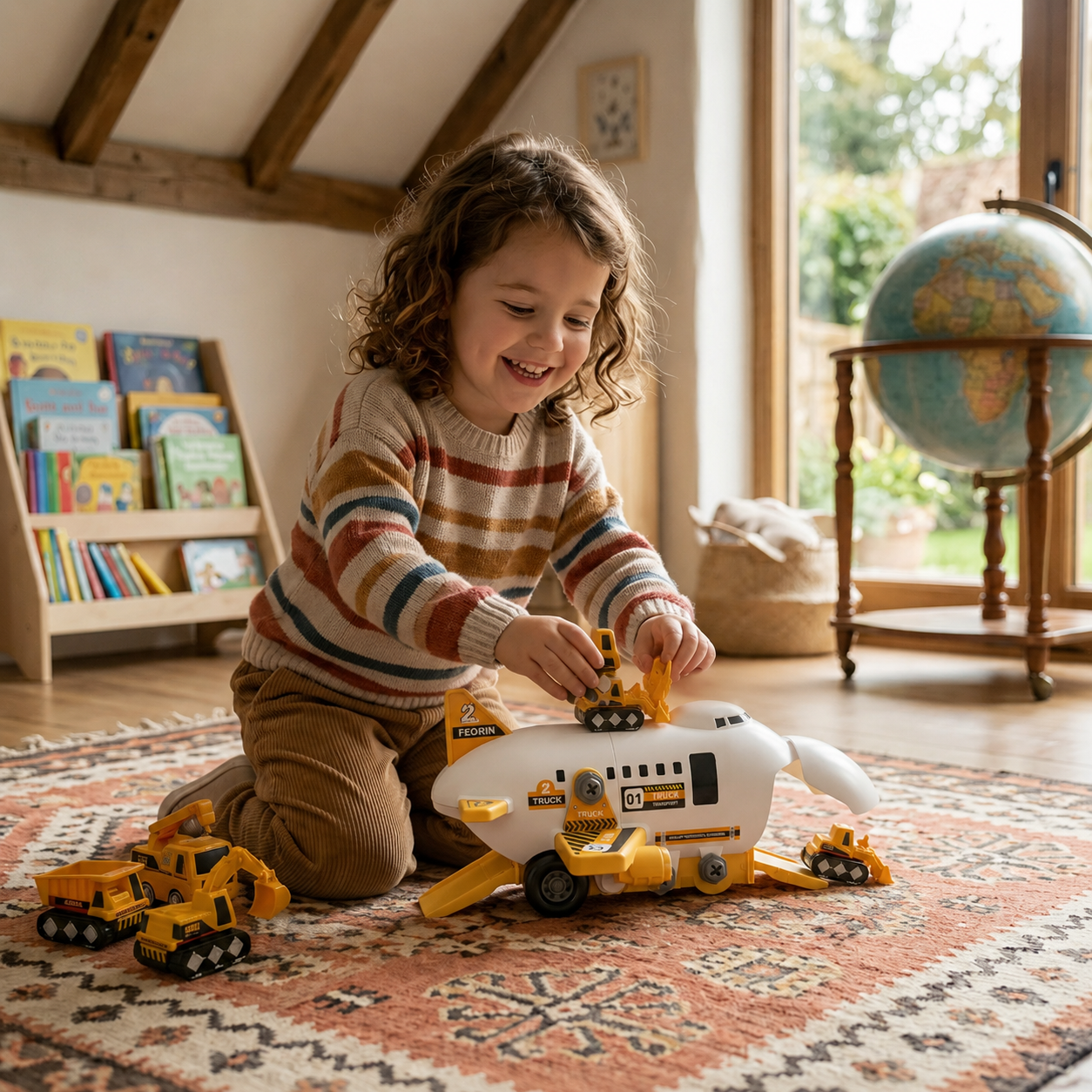 DIY Airplane Transport Truck Playset with Construction Vehicles