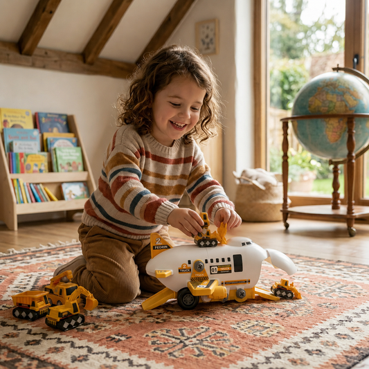 DIY Airplane Transport Truck Playset with Construction Vehicles