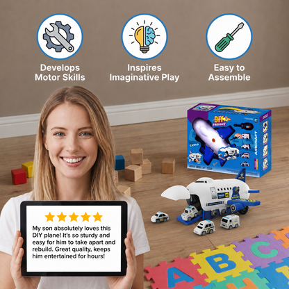 DIY Airplane Transport Truck Playset with Construction Vehicles