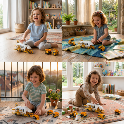 DIY Airplane Transport Truck Playset with Construction Vehicles