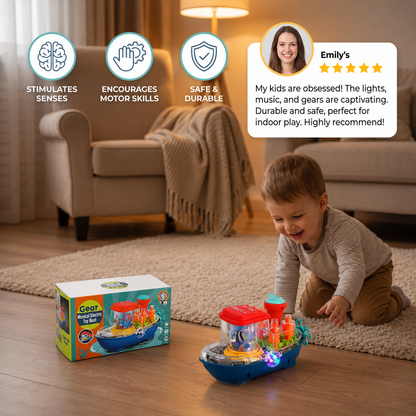 Light-Up Gear Boat – Musical Electric Toy Boat for Kids