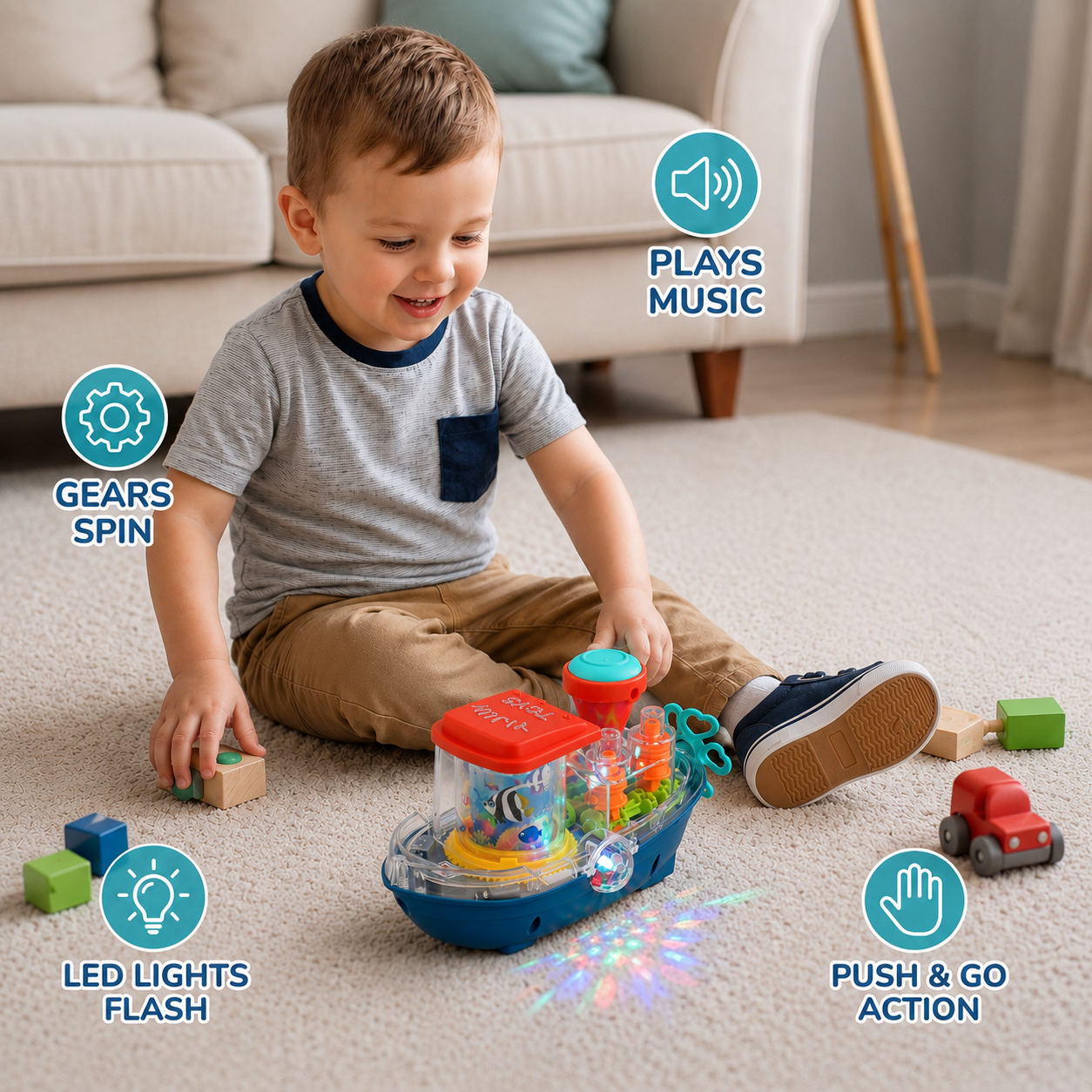 Light-Up Gear Boat – Musical Electric Toy Boat for Kids