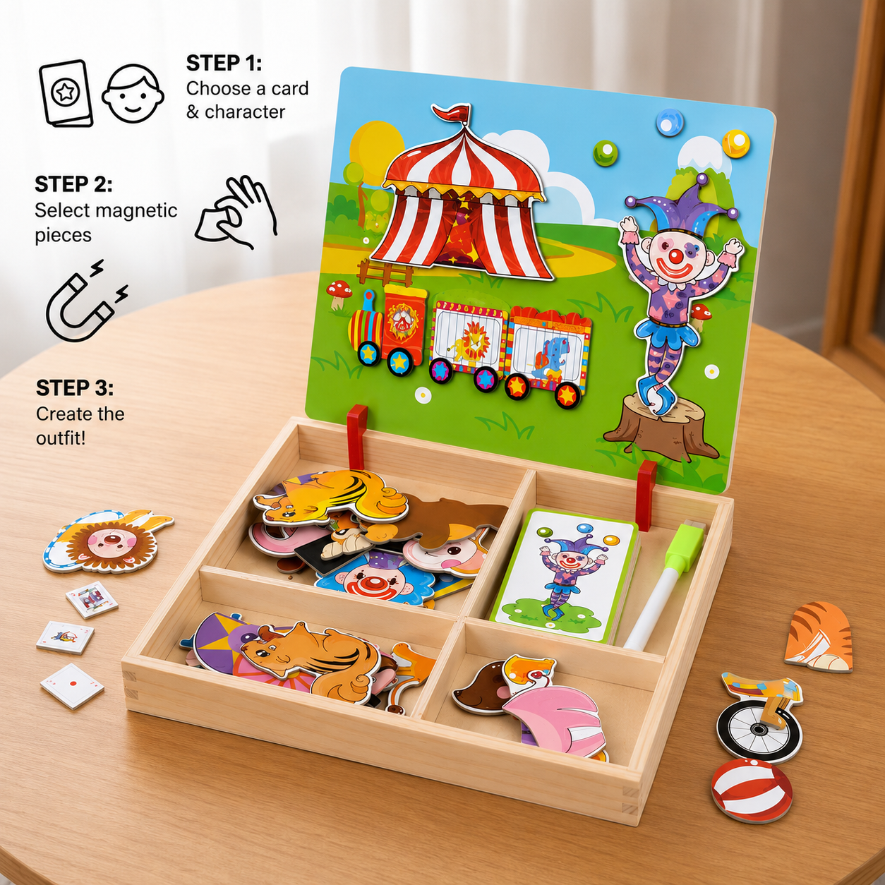 Magnetic Wooden Dress-Up & Matching Puzzle Board – Creative Learning Toy