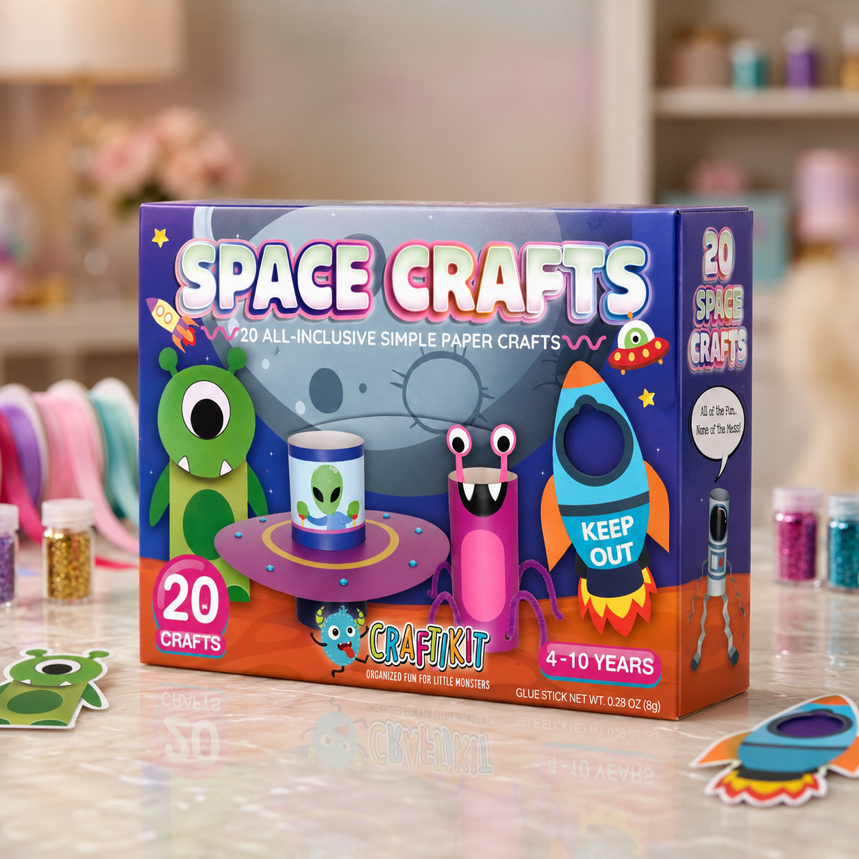 Kids Paper Crafts Box – 20 Easy DIY Arts & Crafts Projects for Ages 3–10 with Glue Stick, Tape & Envelopes
