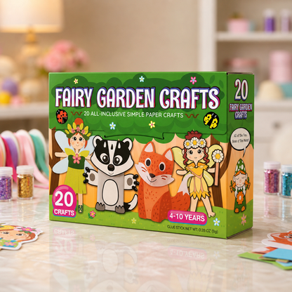 Kids Paper Crafts Box – 20 Easy DIY Arts & Crafts Projects for Ages 3–10 with Glue Stick, Tape & Envelopes