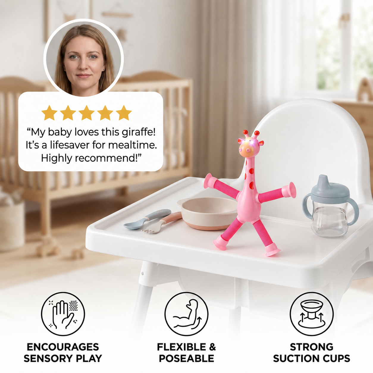 Sensory suction cup giraffe baby toy