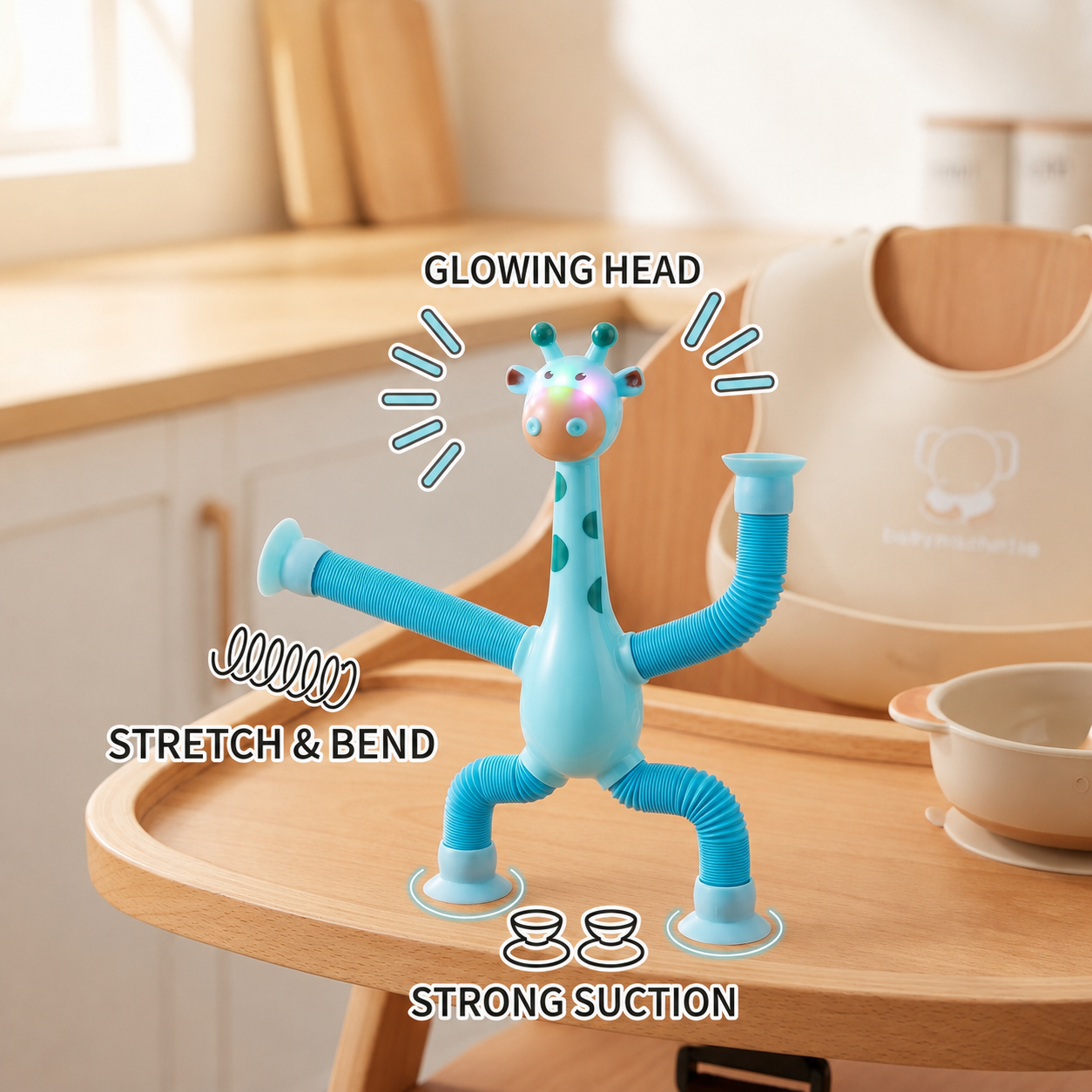 Sensory suction cup giraffe baby toy