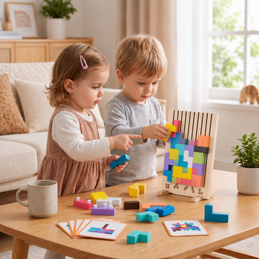 Montessori wooden blocks and shapes game