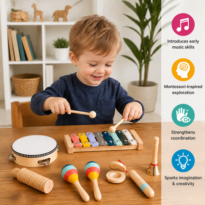 Wooden Musical Instrument Set – Montessori Percussion & Rhythm Learning Toys for Kids