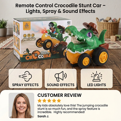 Remote Control Crocodile Stunt Car – Lights, Spray & Sound Effects