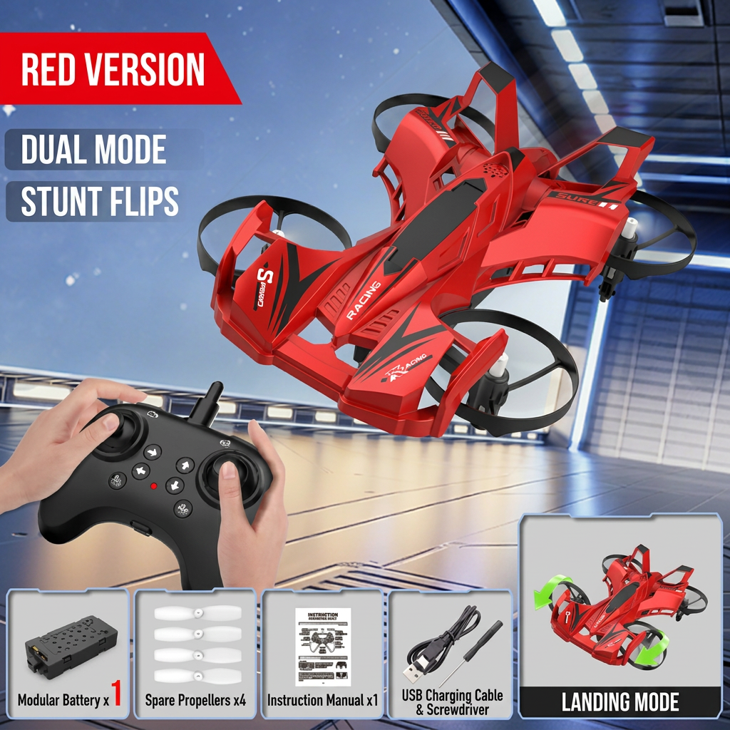 2-in-1 Remote Control Flying Drone & Stunt Racing Car