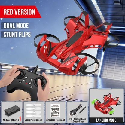 2-in-1 Remote Control Flying Drone & Stunt Racing Car