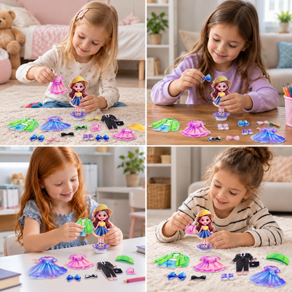 Magnetic Dress-Up Doll Set with Interchangeable Outfits