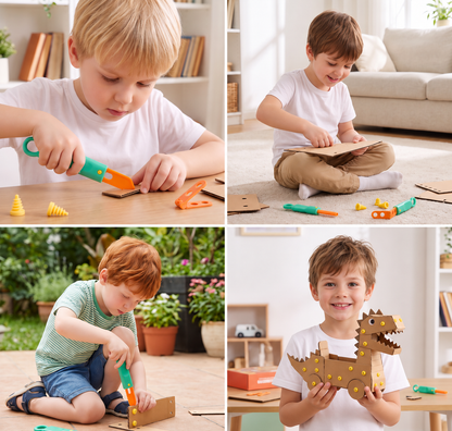 Safe 100-Piece STEM Cardboard Construction Kit with Tool Set for Kids