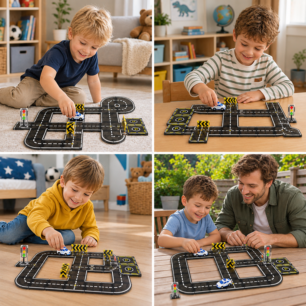 Magnetic Tiles & Building Blocks Set with Roads & Traffic Lights