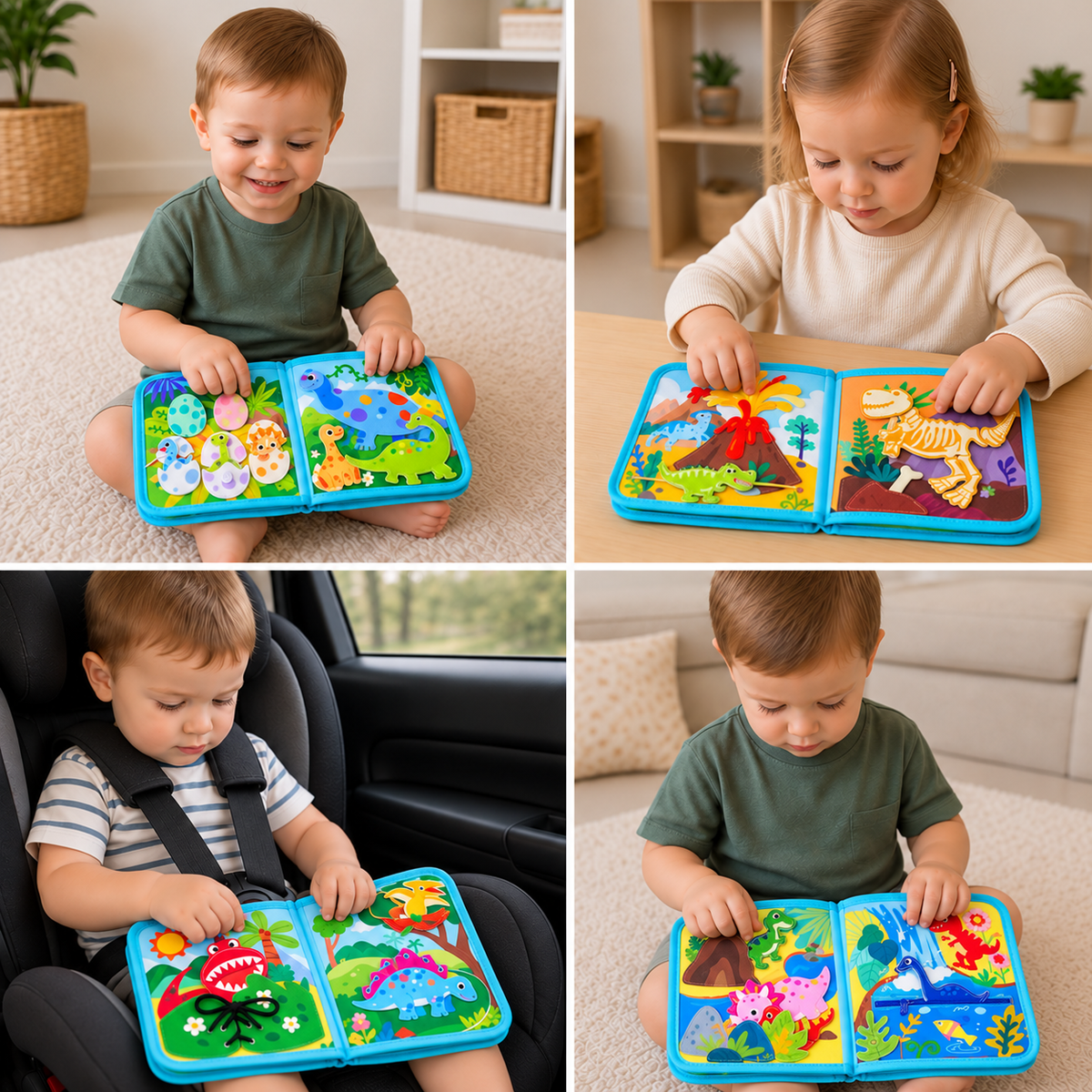 8-in-1 Montessori Dinosaur Busy Board Activity Book for Toddlers