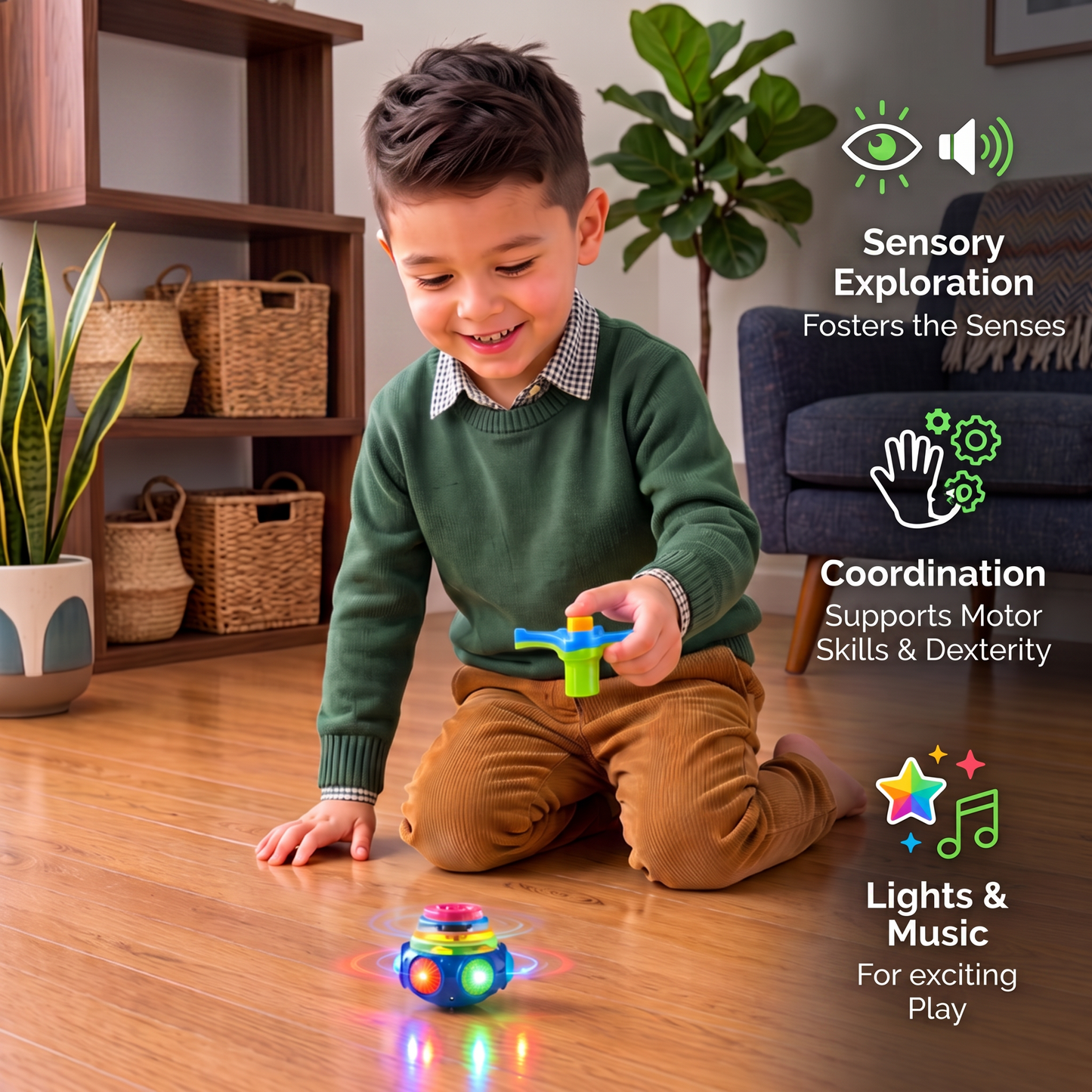 Interactive Light-Up Musical Spinning Top Toy for Kids