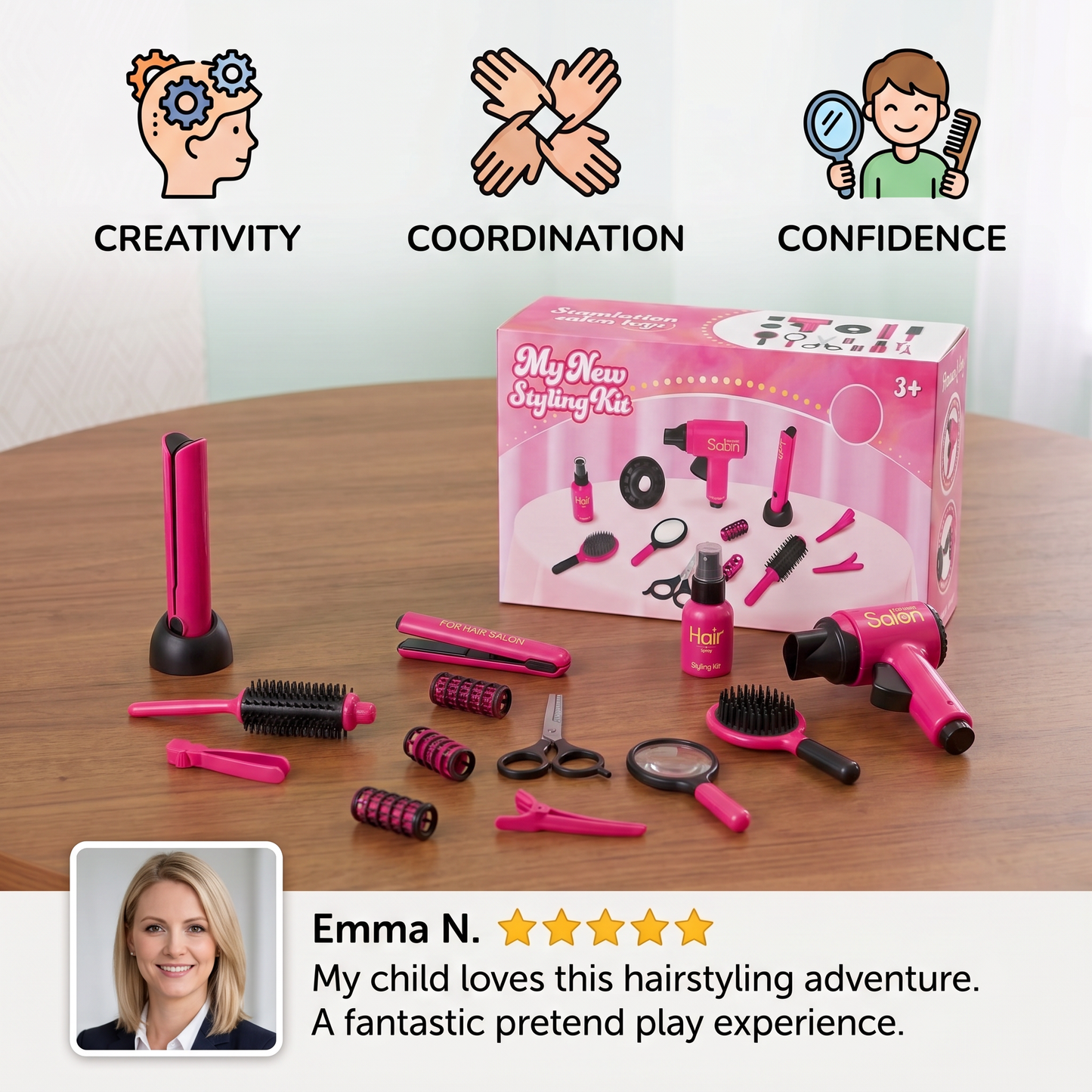 14-Piece Kids Hair Styling Salon Pretend Play Set