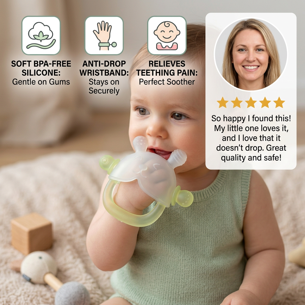 Bunny Baby Teething Mitten – Soft BPA-Free Silicone Gum Soother with Anti-Drop Wristband (3–18 Months)