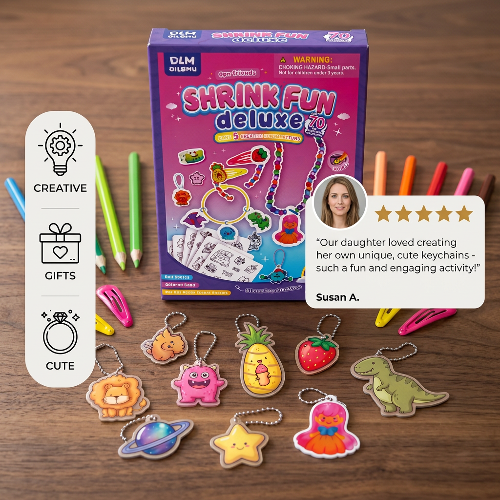DIY Shrink Art Keychain & Charm Making Kit for Kids