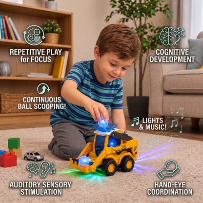 Musical Light-Up Excavator Toy with Continuous Ball Scooping Action