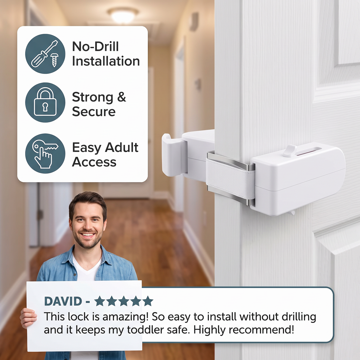 No-Drill Child Safety Door Lock