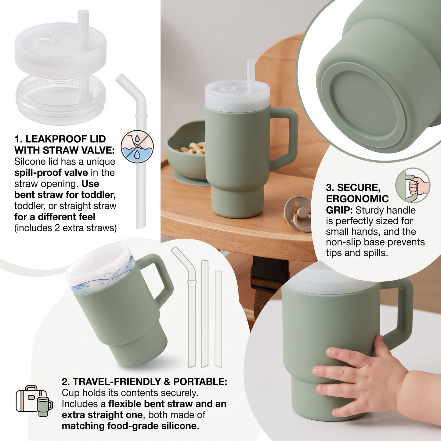 Leakproof Silicone Toddler Straw Cup