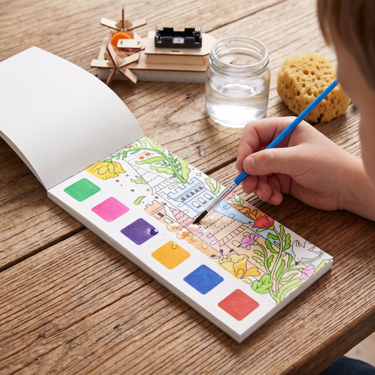 All-in-One Watercolour Painting Book with Built-In Paint & Brush