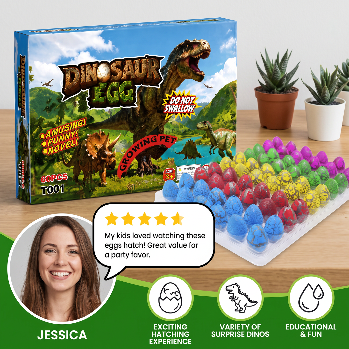 Hatching Dinosaur Egg Kit – Grow-in-Water Dino Eggs with Surprise Toys