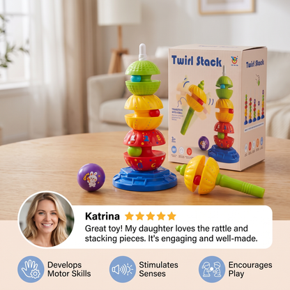 2-in-1 Interactive Rotating Stack & Ball Drop Tower with Rattle for Kids