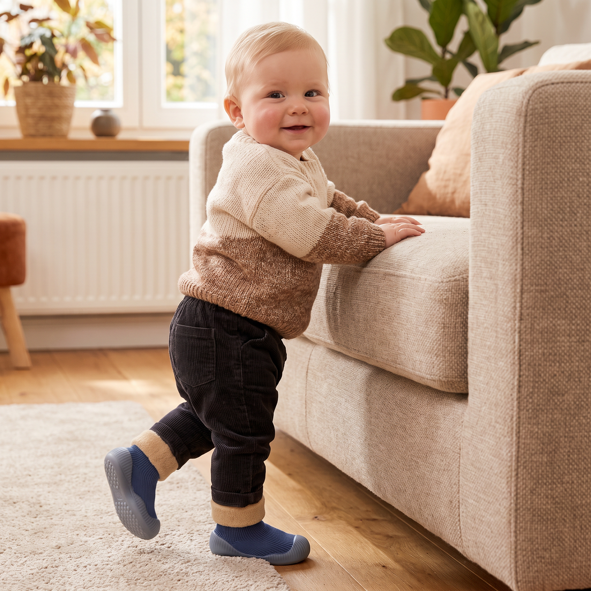 Warm Baby Walking Sock Shoes with Soft Non-Slip Soles