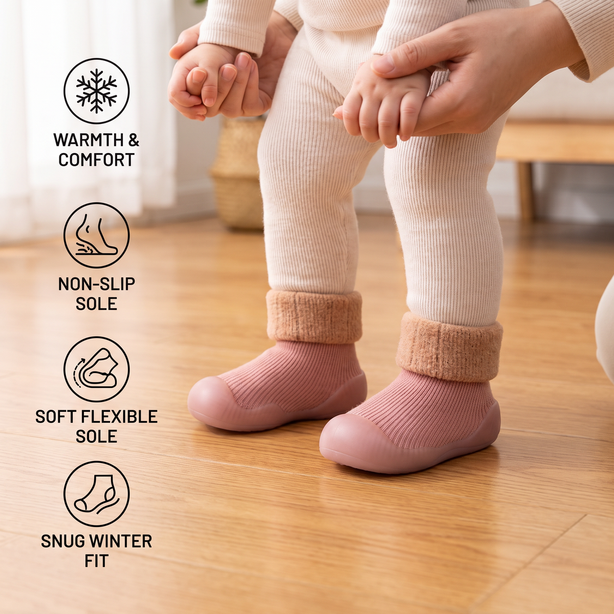 Warm Baby Walking Sock Shoes with Soft Non-Slip Soles