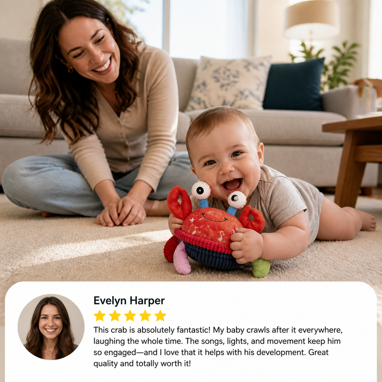 Interactive Musical Crab with Voice Function – Moving Educational Toy for Babies
