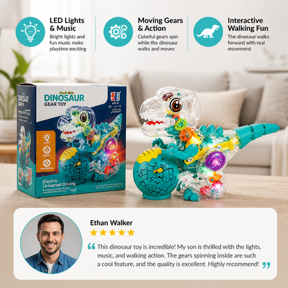 Interactive Light-Up Gear Dinosaur Toy with Music & Walking Action