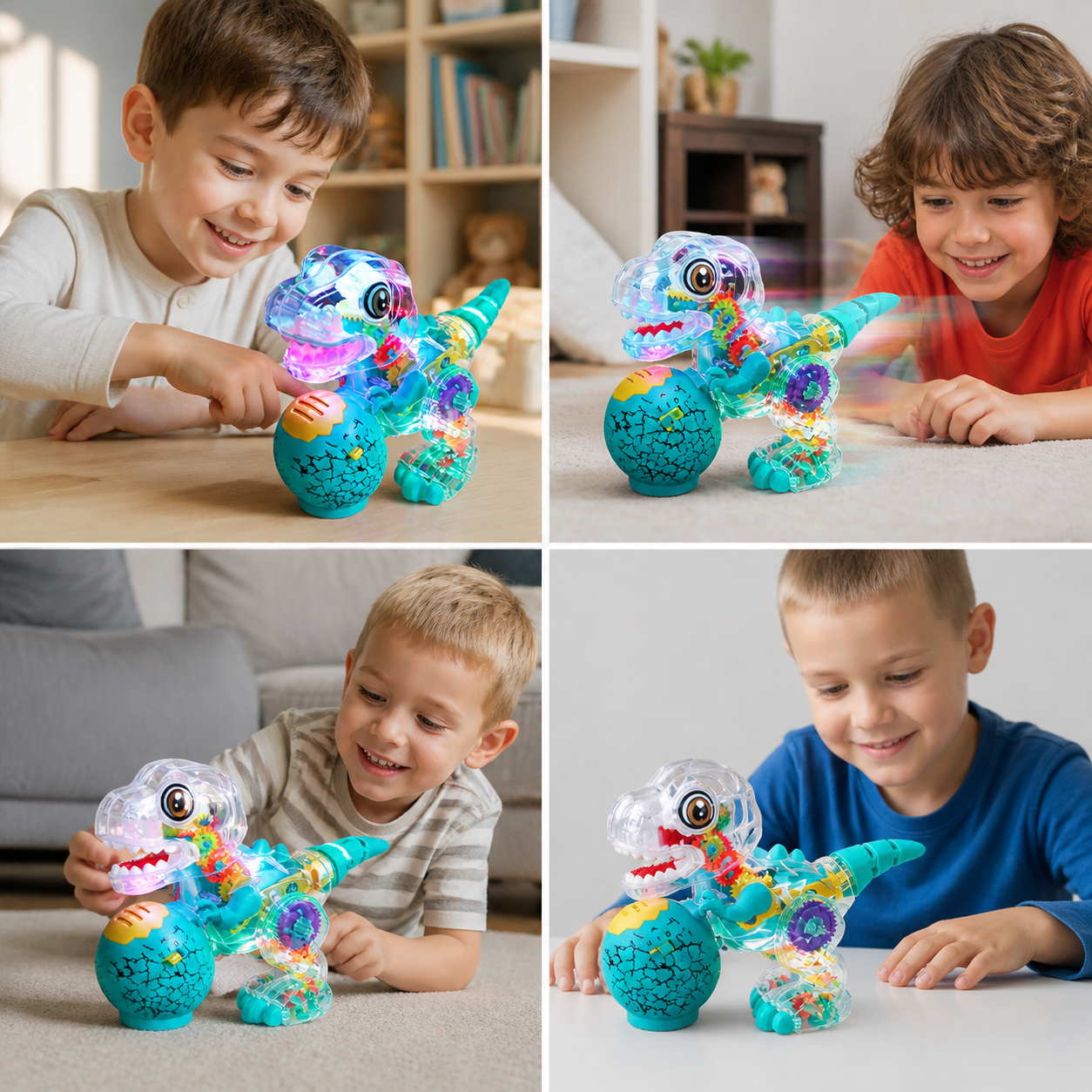 Interactive Light-Up Gear Dinosaur Toy with Music & Walking Action