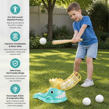 Step-On Baseball Pitching Machine with Bat & Balls for Kids