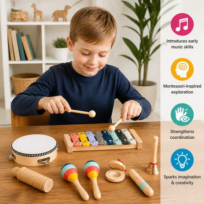 Wooden Musical Instrument Set – Montessori Percussion & Rhythm Learning Toys for Kids