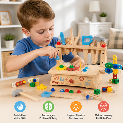 Wooden Kids Workbench & Tool Set – DIY Construction & Fine Motor Skills Learning Toy